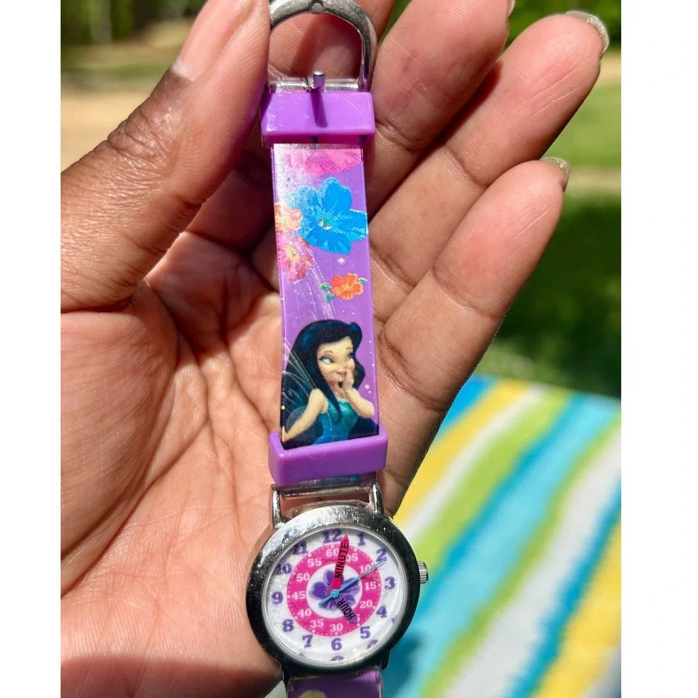 Disney 90s Tinker Bell‎ Watch Kids Adjustable Purple Plastic learn Time Teacher